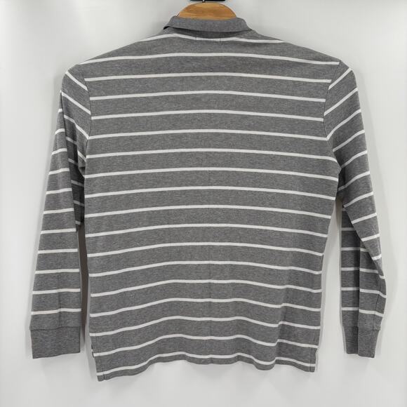 Polo Ralph Lauren Large Gray White Striped Long Sleeve Cotton Polo Shirt - Picture 6 of 6